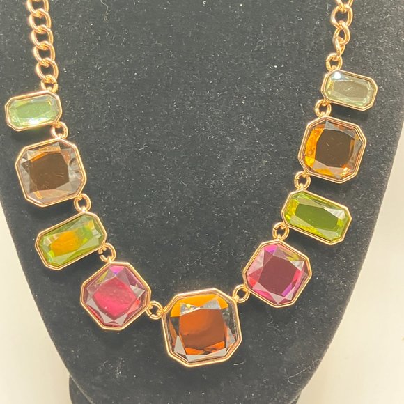 NRO Gold-Tone Multicolored Glass Squared Necklace! - Picture 6 of 10